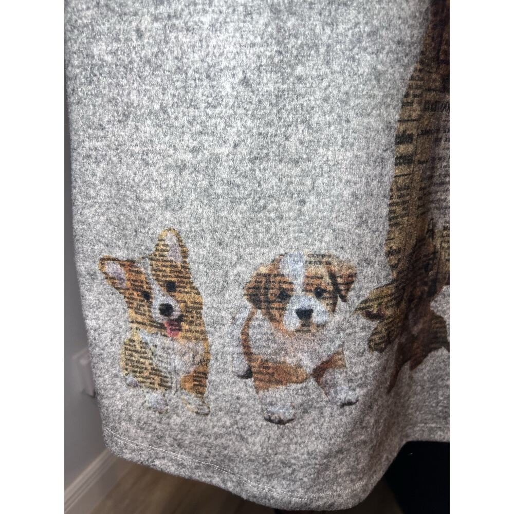 ALI MILES (M) Women Top-Dog-Frenchie-Gray V-neck-3/4 Sleeve-Corgie-Dachshund-EUC - Picture 9 of 16